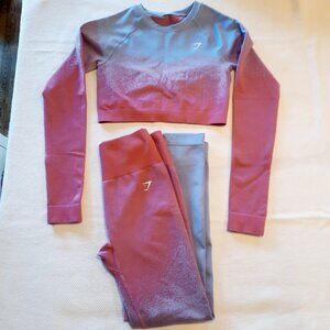 Great Condition Gymshark Adapt Ombre Long Sleeve Crop Top & Leggings Set, Size S